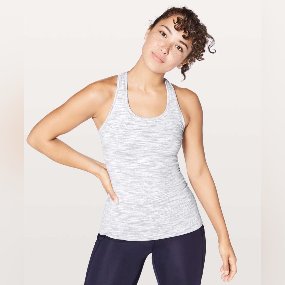 Lululemon Cool Racerback II long tank space age grey alpine white